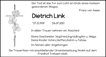 Traueranzeige von Dietrich Link von Leipziger Volkszeitung
