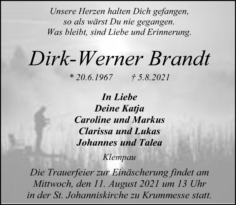  Traueranzeige für Dirk-Werner Brandt vom 08.08.2021 aus Lübecker Nachrichten