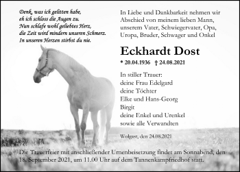Traueranzeige von Eckhardt Dost von Ostsee-Zeitung GmbH
