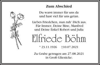 Traueranzeige von Elfriede Böhm von Märkischen Allgemeine Zeitung