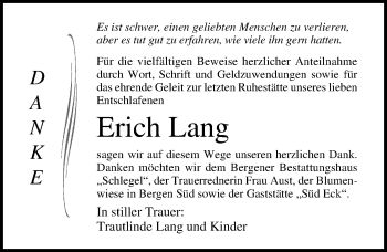 Traueranzeige von Erich Lang von Ostsee-Zeitung GmbH