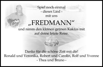Traueranzeige von Fredmann  von Ostsee-Zeitung GmbH