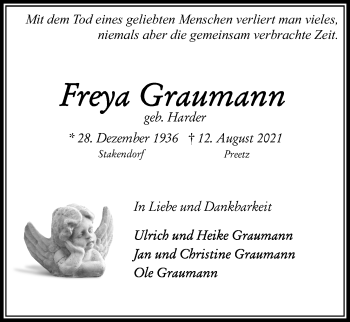 Traueranzeige von Freya Graumann von Kieler Nachrichten