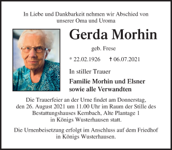 Traueranzeige von Gerda Morhin
