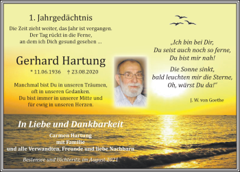 Traueranzeige von Gerhard Hartung von Leipziger Volkszeitung