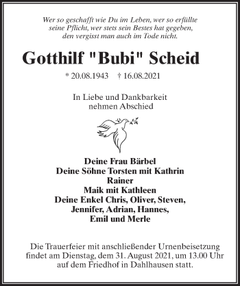 Traueranzeige von Gotthilf Scheid von Märkischen Allgemeine Zeitung