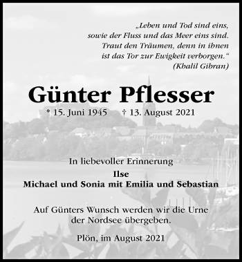 Traueranzeige von Günter Pflesser von Kieler Nachrichten