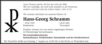 Traueranzeige von Hans-Georg Schramm von Märkischen Allgemeine Zeitung