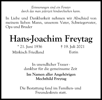 Traueranzeige von Hans-Joachim Freytag von Lübecker Nachrichten