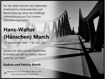 Traueranzeige von Hans-Walter March von Märkischen Allgemeine Zeitung