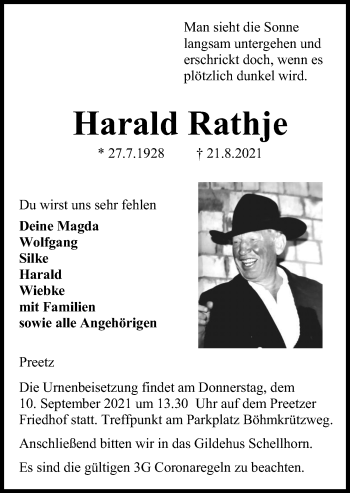 Traueranzeige von Harald Rathje von Kieler Nachrichten