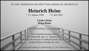 Traueranzeige von Heinrich Heine von Schaumburger Nachrichten