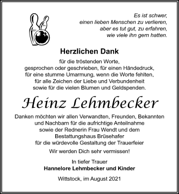Traueranzeige von Heinz Lehmbecker von Märkischen Allgemeine Zeitung