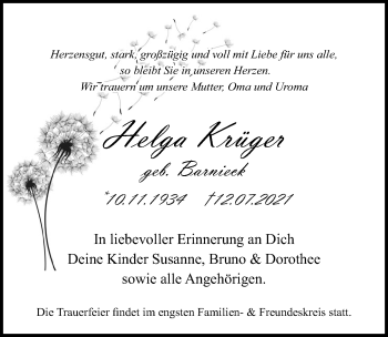 Traueranzeige von Helga Krüger