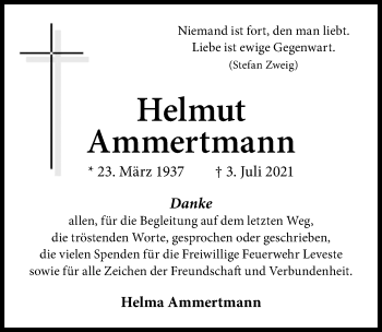 Traueranzeige von Helma Ammertmann von Hannoversche Allgemeine Zeitung/Neue Presse
