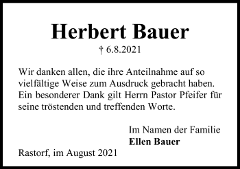 Traueranzeige von Herbert Bauer von Kieler Nachrichten