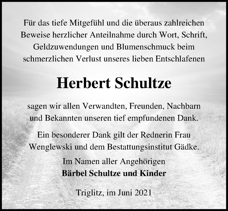  Traueranzeige für Herbert Schultze vom 07.08.2021 aus Märkischen Allgemeine Zeitung