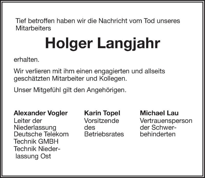  Traueranzeige für Holger Langjahr vom 28.08.2021 aus Märkischen Allgemeine Zeitung
