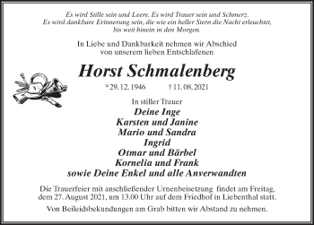 Traueranzeige von Horst Schmalenberg von Märkischen Allgemeine Zeitung