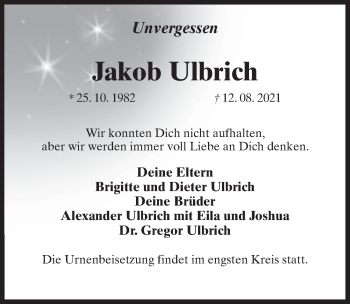Traueranzeige von Jakob Ulbrich von Märkischen Allgemeine Zeitung