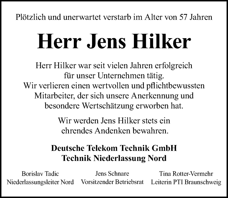  Traueranzeige für Jens Hilker vom 14.08.2021 aus Göttinger Tageblatt