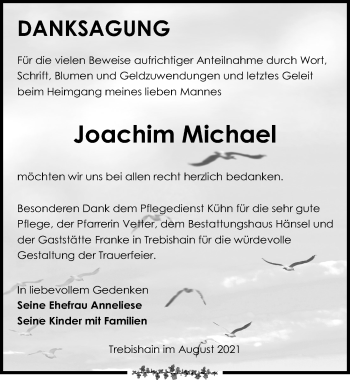 Traueranzeige von Joachim Michael von Leipziger Volkszeitung