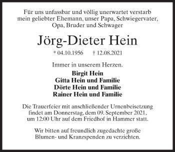Traueranzeige von Jörg-Dieter Hein von Märkischen Allgemeine Zeitung