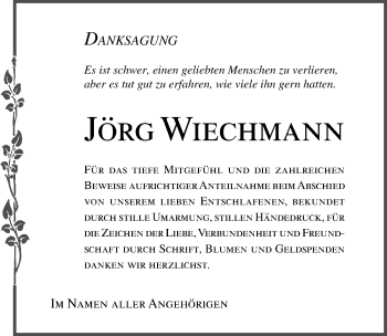 Traueranzeige von Jörg Wiechmann von Ostsee-Zeitung GmbH