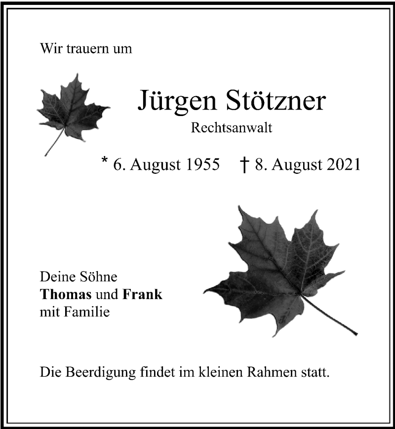  Traueranzeige für Jürgen Stötzner vom 21.08.2021 aus Leipziger Volkszeitung
