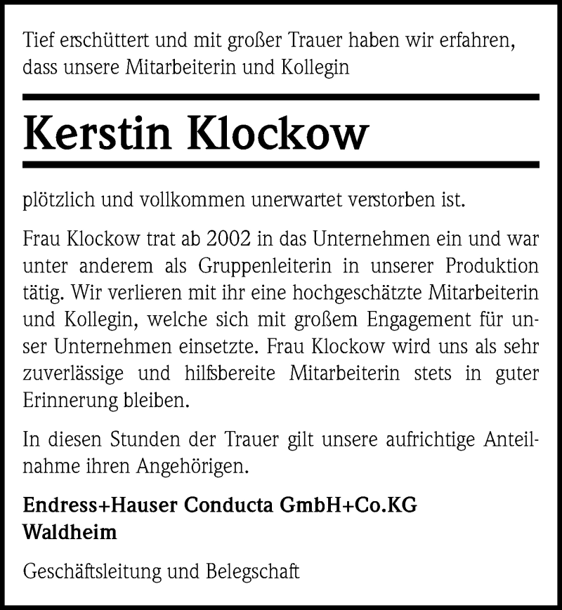  Traueranzeige für Kerstin Klockow vom 07.08.2021 aus Leipziger Volkszeitung