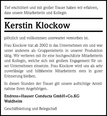 Traueranzeige von Kerstin Klockow von Leipziger Volkszeitung