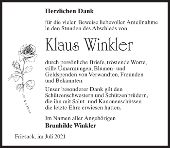 Traueranzeige von Klaus Winkler von Märkischen Allgemeine Zeitung