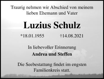 Traueranzeige von Luzius Schulz von Ostsee-Zeitung GmbH
