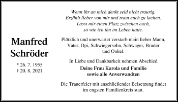 Traueranzeige von Manfred Schröder von Märkischen Allgemeine Zeitung