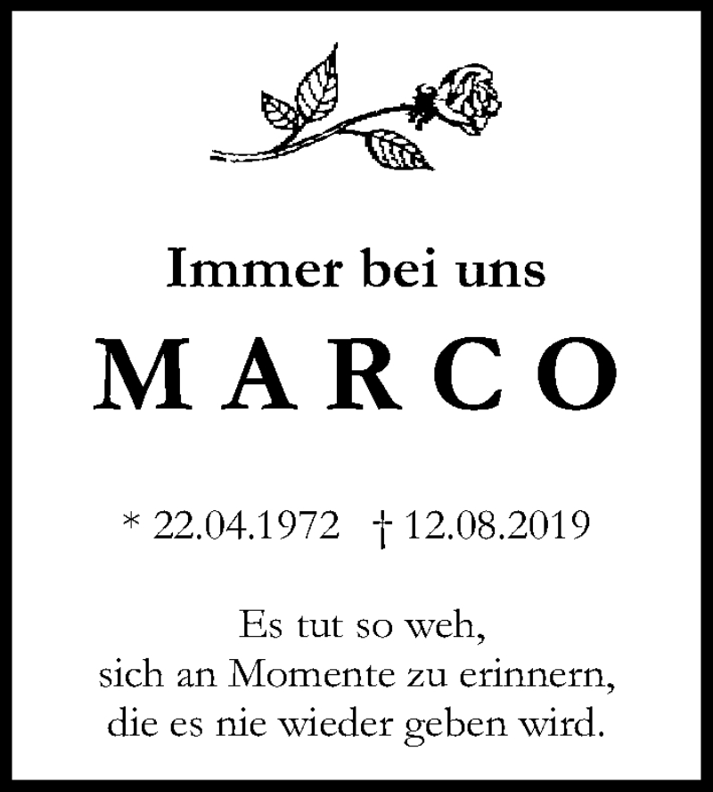  Traueranzeige für Marco Jakobi vom 12.08.2021 aus Lübecker Nachrichten