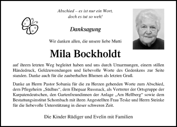 Traueranzeige von Mila Bockholdt von Ostsee-Zeitung GmbH