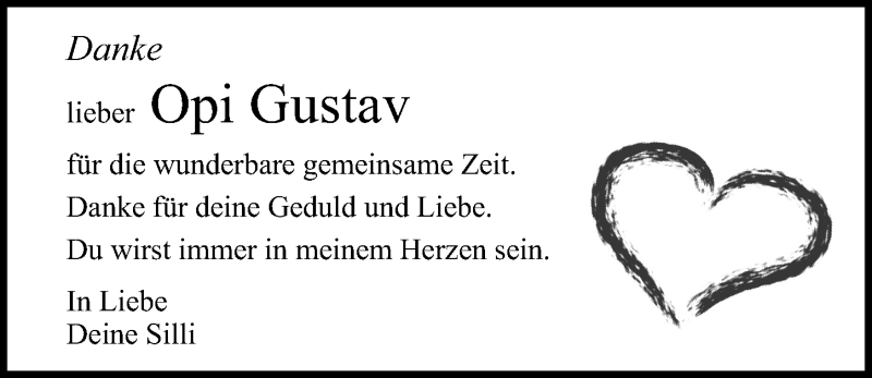  Traueranzeige für Opi Gustav  vom 29.08.2021 aus Lübecker Nachrichten