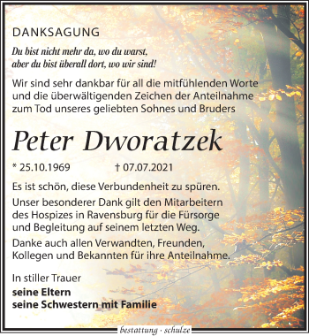 Traueranzeige von Peter Dworatzek von Leipziger Volkszeitung