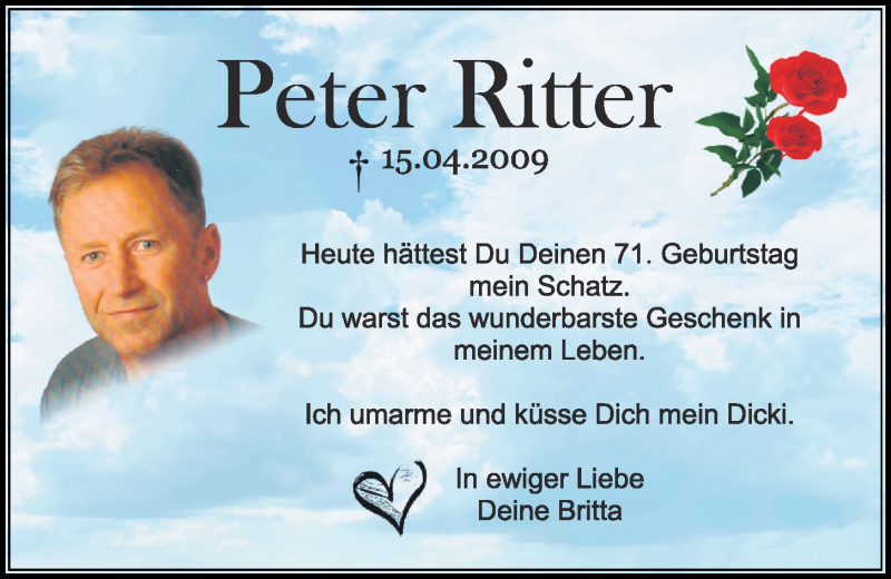  Traueranzeige für Peter Ritter vom 10.08.2021 aus Kieler Nachrichten
