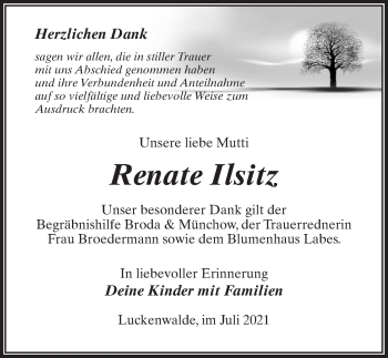 Traueranzeige von Renate Ilsitz von Märkischen Allgemeine Zeitung