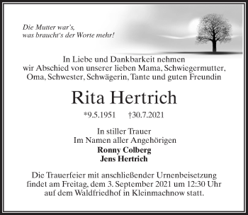 Traueranzeige von Rita Hertrich von Märkischen Allgemeine Zeitung