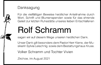 Traueranzeige von Rolf Schramm von Ostsee-Zeitung GmbH