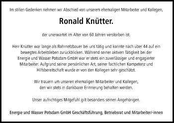 Traueranzeige von Ronald Knütter von Märkischen Allgemeine Zeitung