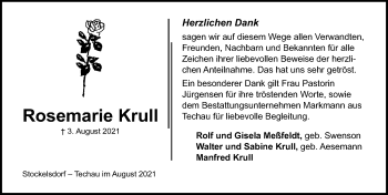 Traueranzeige von Rosemarie Krull von Lübecker Nachrichten