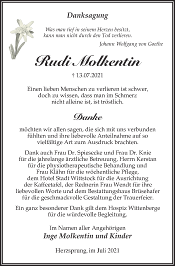 Traueranzeige von Rudi Molkentin von Märkischen Allgemeine Zeitung