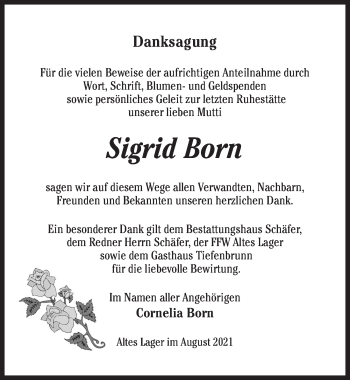 Traueranzeige von Sigrid Born