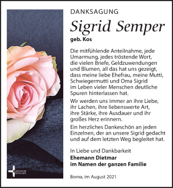 Traueranzeige von Sigrid Semper von Leipziger Volkszeitung