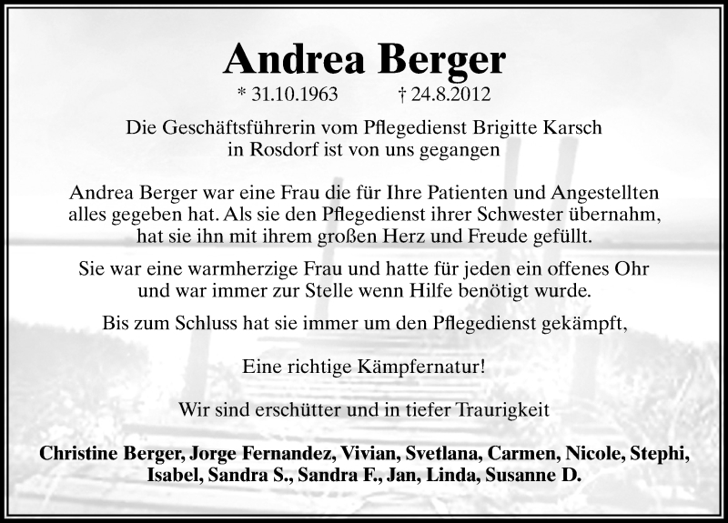  Traueranzeige für Andrea Berger vom 04.09.2021 aus Göttinger Tageblatt