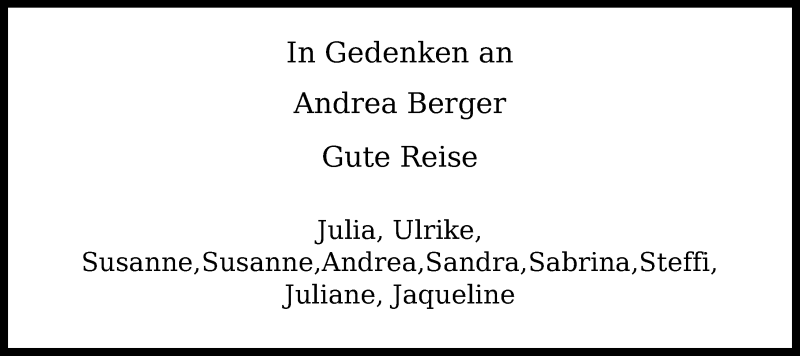  Traueranzeige für Andrea Berger vom 04.09.2021 aus Göttinger Tageblatt