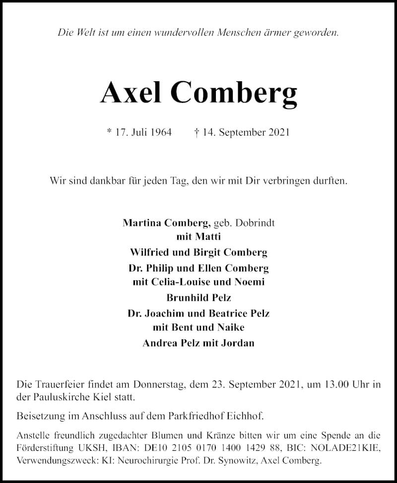  Traueranzeige für Axel Comberg vom 18.09.2021 aus Kieler Nachrichten
